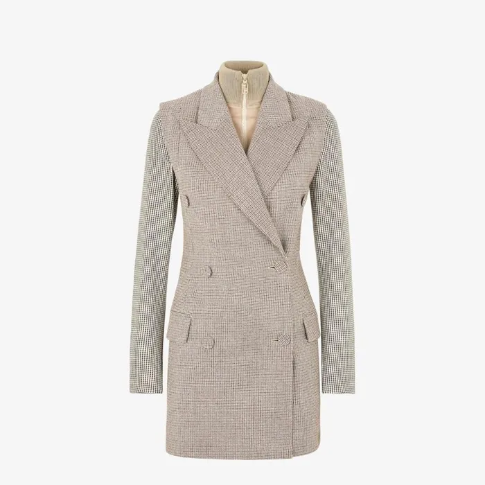 Woman Beige Houndstooth Wool Jacket Beige Fendi Jackets