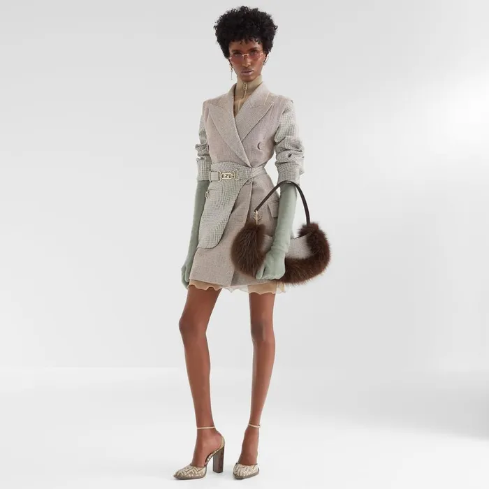 Woman Beige Houndstooth Wool Jacket Beige Fendi Jackets