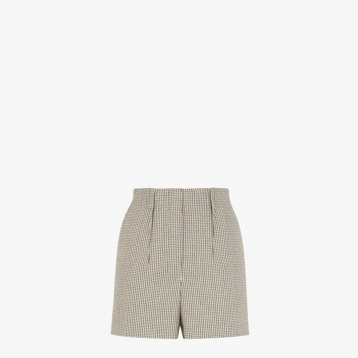 Woman Beige Houndstooth Wool Shorts Beige Fendi Pants and Shorts