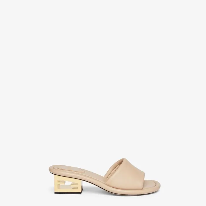 Woman Beige Nappa Leather Slides Beige Fendi Slides and Mules