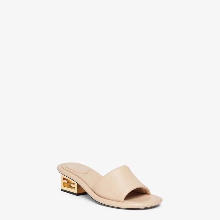 Woman Beige Nappa Leather Slides Beige Fendi Slides and Mules