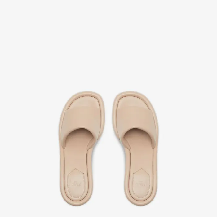 Woman Beige Nappa Leather Slides Beige Fendi Slides and Mules
