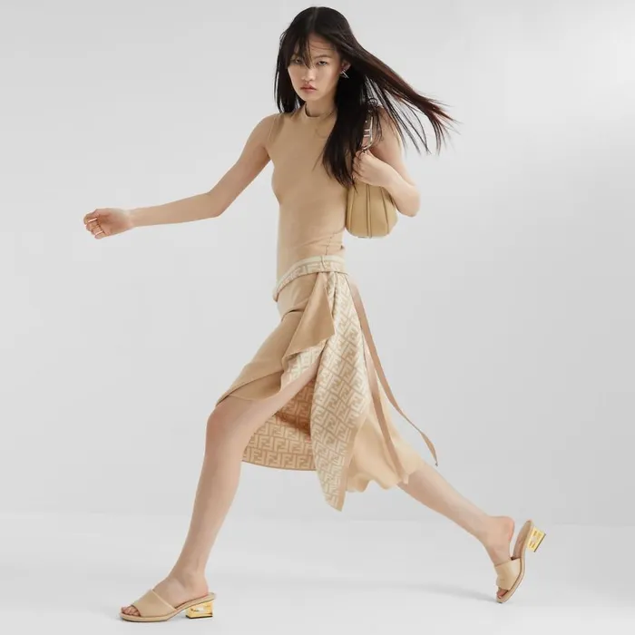 Woman Beige Nappa Leather Slides Beige Fendi Slides and Mules