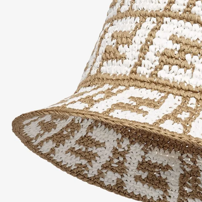 Woman Beige Raffia Bucket Hat Beige Fendi Hats and Gloves