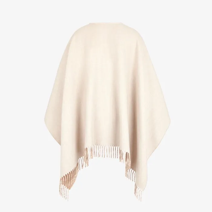 Woman Beige Wool And Cashmere Poncho Beige Fendi Scarves and Silks