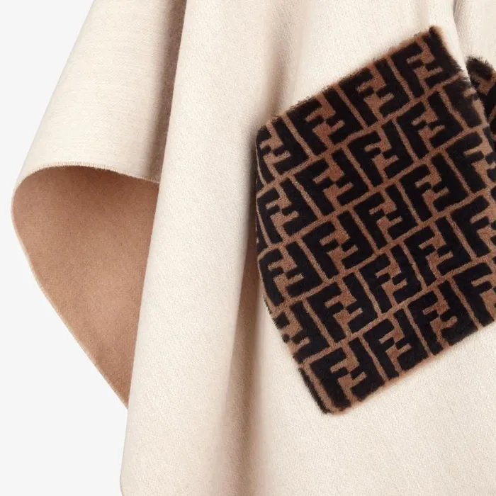 Woman Beige Wool And Cashmere Poncho Beige Fendi Scarves and Silks
