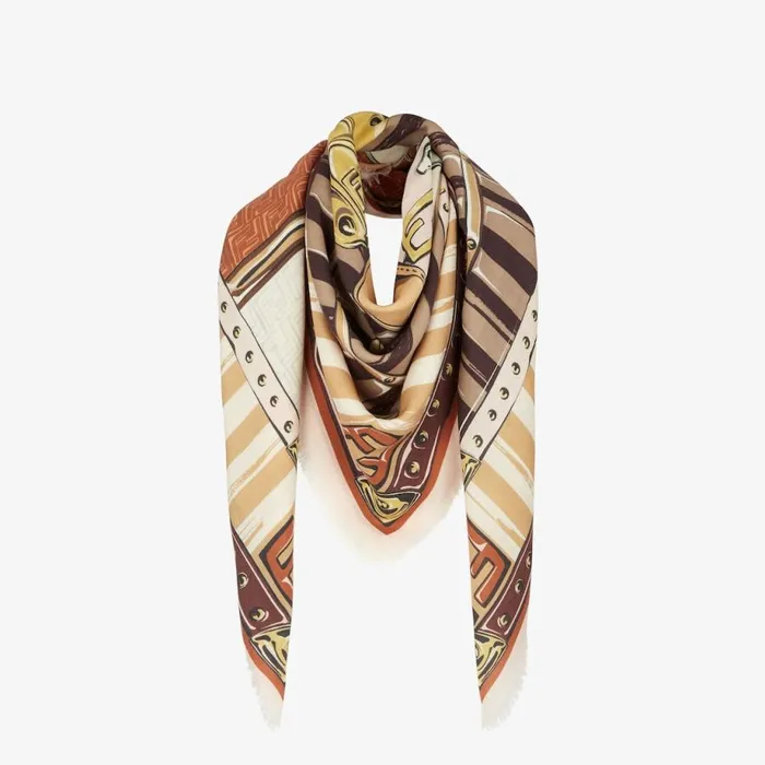 Woman Beige Wool And Silk Shawl Pink Fendi Scarves and Silks