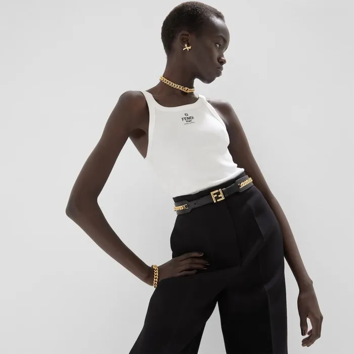 Woman Black Leather Belt With Chain Detail Black Fendi Belts