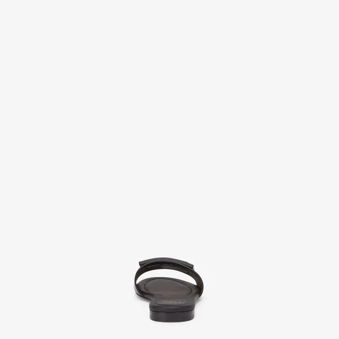 Woman Black Leather Slides Black Fendi Slides and Mules