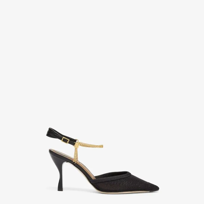 Woman Black Mesh HighHeeled Slingbacks Blue Fendi Pumps and Slingbacks