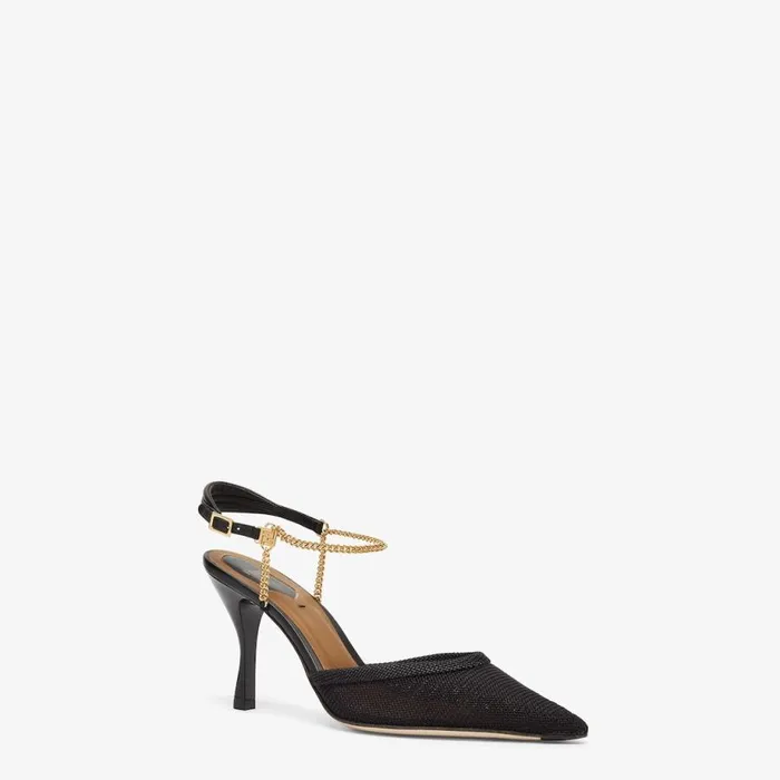 Woman Black Mesh HighHeeled Slingbacks Blue Fendi Pumps and Slingbacks