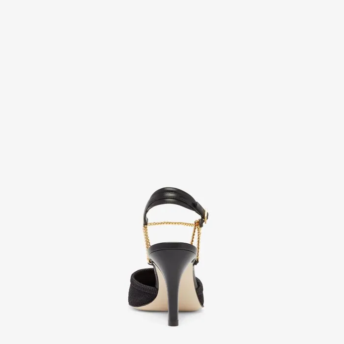 Woman Black Mesh HighHeeled Slingbacks Blue Fendi Pumps and Slingbacks