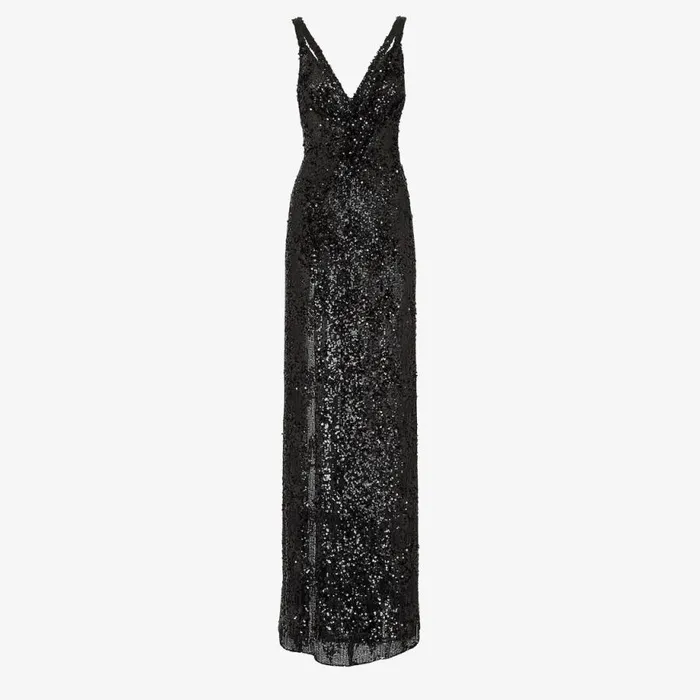 Woman Black Sequin And Chiffon Dress Black Fendi Dresses and Jumpsuits