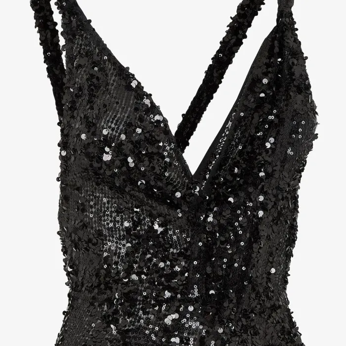 Woman Black Sequin And Chiffon Dress Black Fendi Dresses and Jumpsuits