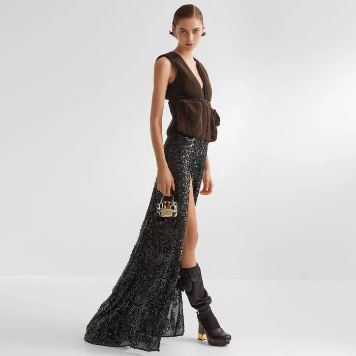 Woman Black Sequin And Chiffon Dress Black Fendi Dresses and Jumpsuits
