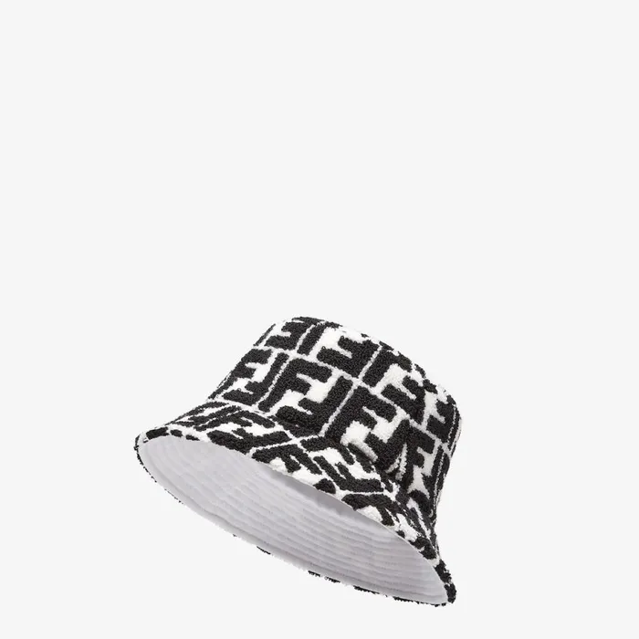 Woman Black Terry Bucket Hat Black Fendi Hats and Gloves