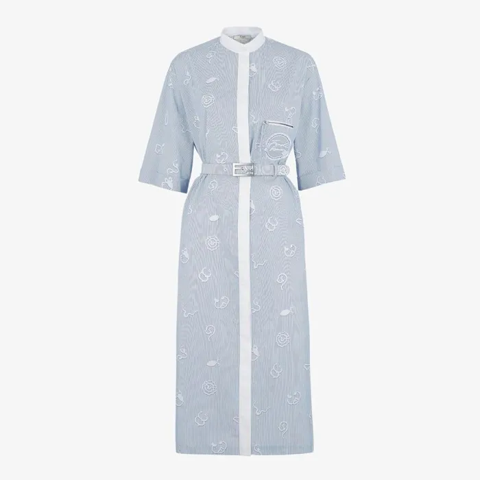 Woman Blue Cotton Shirt Dress Blue Fendi Dresses and Jumpsuits