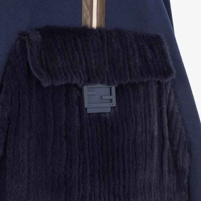 Woman Blue Mink And Wool Poncho Blue Fendi Scarves and Silks