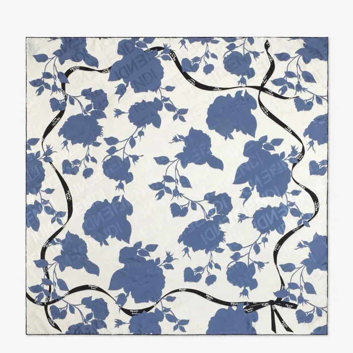 Woman Blue Organic Silk Foulard Blue Fendi Scarves and Silks