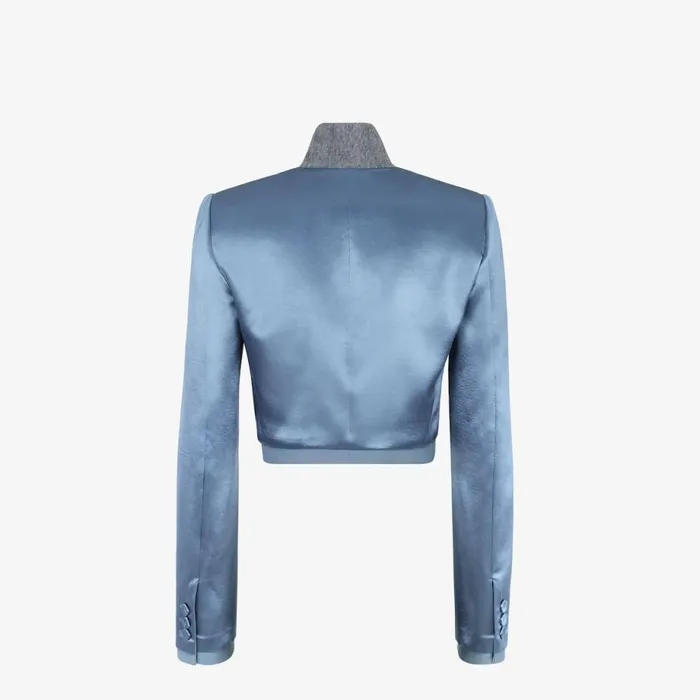 Woman Blue Satin And Wool Gabardine Jacket Blue Fendi Jackets