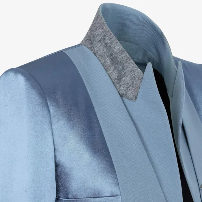 Woman Blue Satin And Wool Gabardine Jacket Blue Fendi Jackets