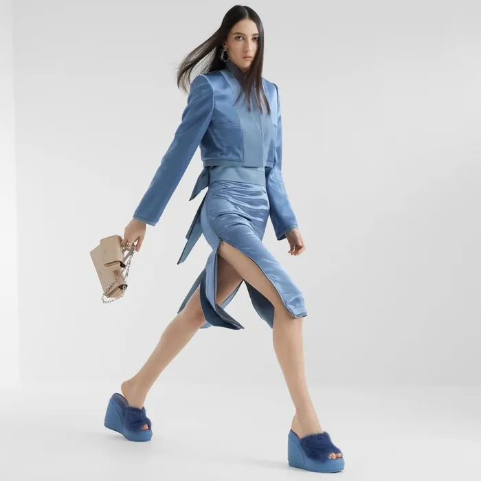Woman Blue Satin And Wool Gabardine Jacket Blue Fendi Jackets