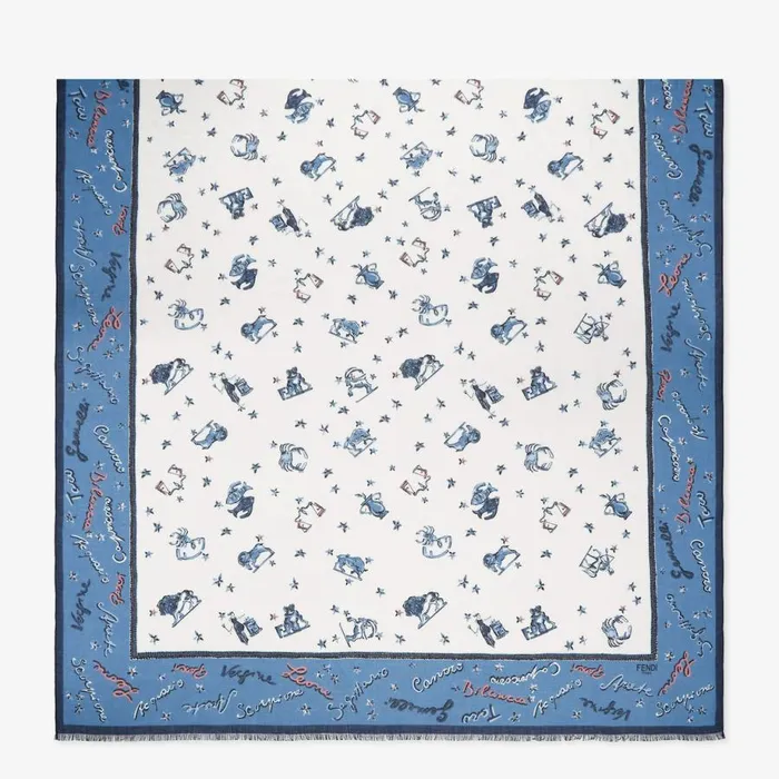 Woman Blue Silk Stole Blue Fendi Scarves and Silks