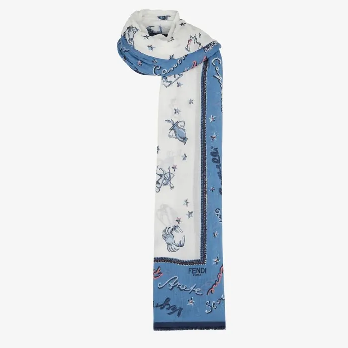 Woman Blue Silk Stole Blue Fendi Scarves and Silks