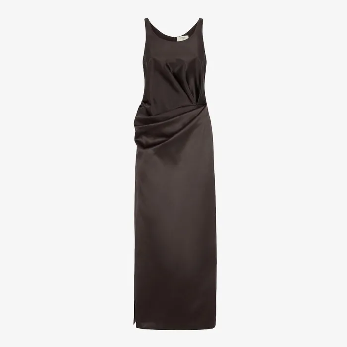 Woman Brown Duchess Satin Dress Brown Fendi Dresses and Jumpsuits