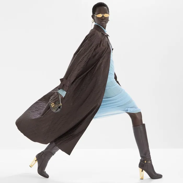 Woman Brown Ff Jacquard Fabric Trench Coat Brown Fendi Coats and Outerwear