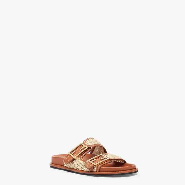 Woman Brown Leather Slides Brown Fendi Slides and Mules
