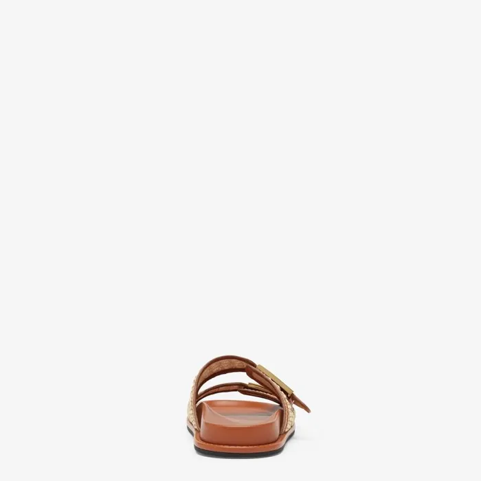 Woman Brown Leather Slides Brown Fendi Slides and Mules