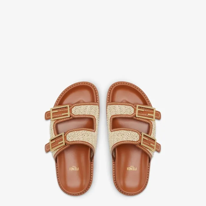 Woman Brown Leather Slides Brown Fendi Slides and Mules