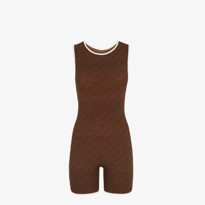 Woman Brown Lycra Bodysuit Brown Fendi Swimwear
