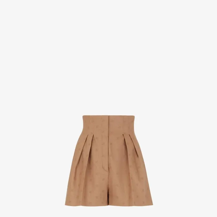 Woman CamelColoured Wool Shorts Beige Fendi Pants and Shorts