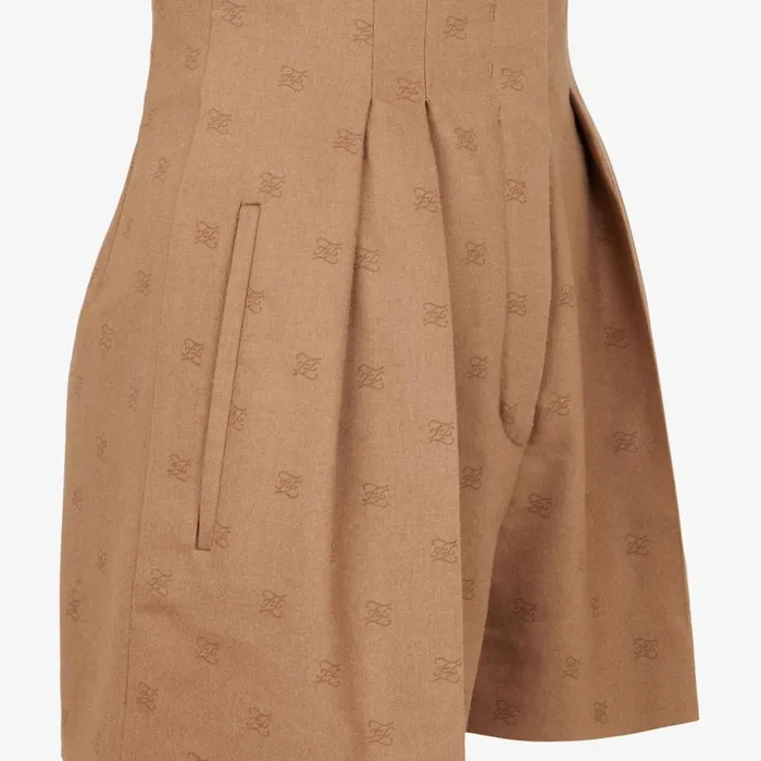 Woman CamelColoured Wool Shorts Beige Fendi Pants and Shorts