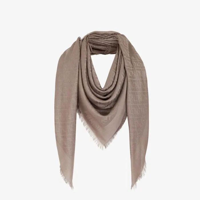 Woman Dove Grey Lurex Shawl Beige Fendi Scarves and Silks