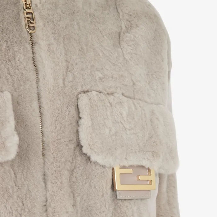 Woman Dove Grey Nylon And Mink Jacket Beige Fendi Coats and Outerwear