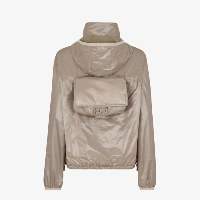 Woman Dove Grey Nylon Windbreaker Beige Fendi Coats and Outerwear