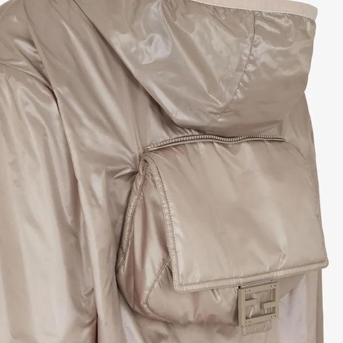 Woman Dove Grey Nylon Windbreaker Beige Fendi Coats and Outerwear