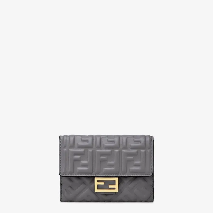Woman Grey Ff Nappa Leather Wallet Grey Fendi Wallets