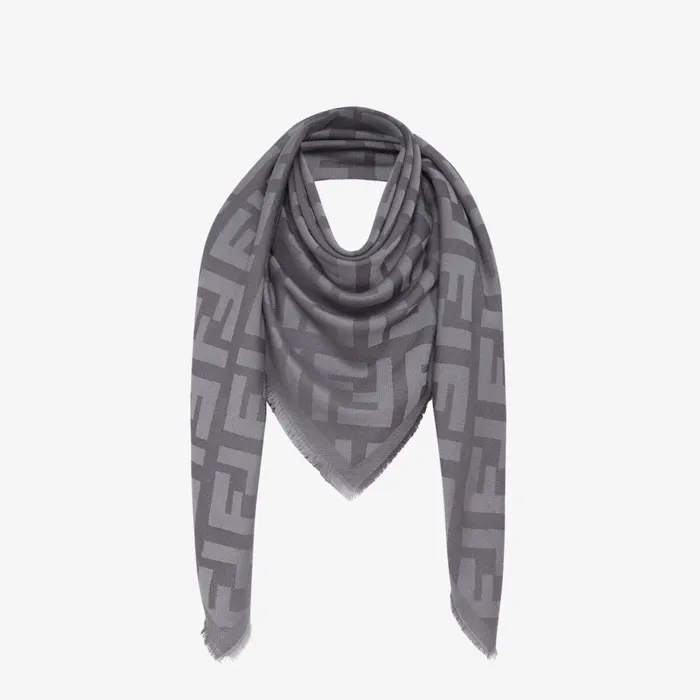 Woman Grey Wool And Cashmere Shawl Grey Fendi Scarves and Silks