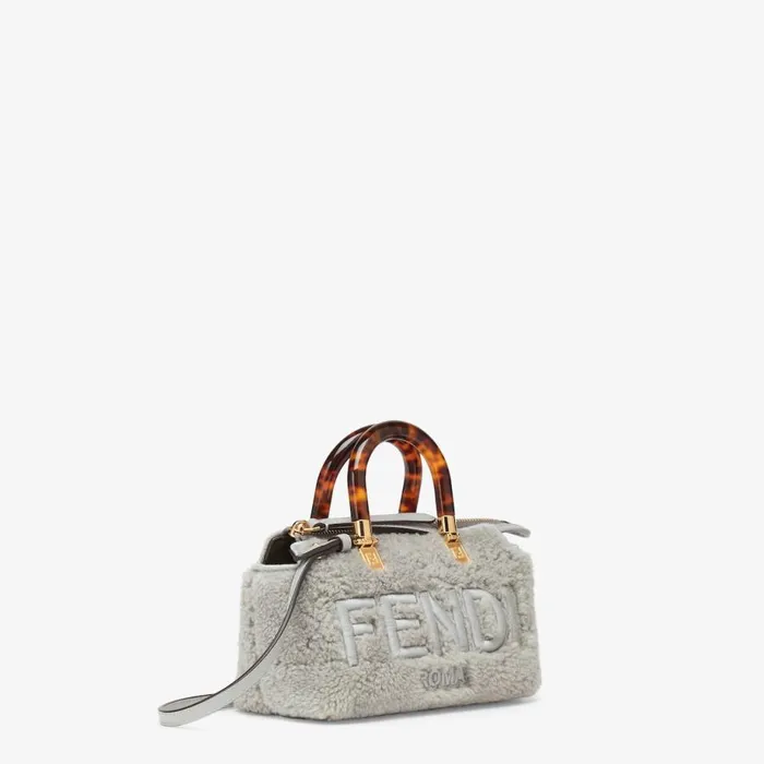 Woman Light Grey Sheepskin Small Boston Bag Grey Fendi Mini Bags