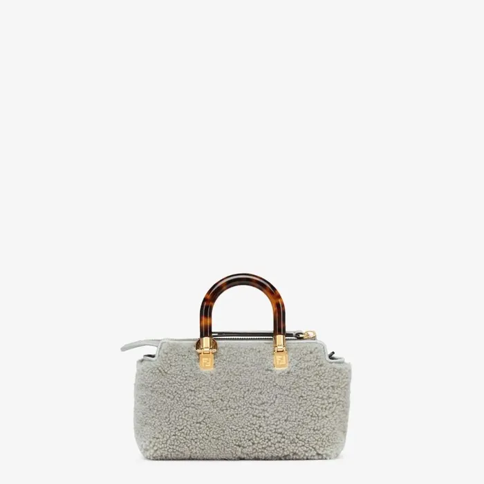 Woman Light Grey Sheepskin Small Boston Bag Grey Fendi Mini Bags