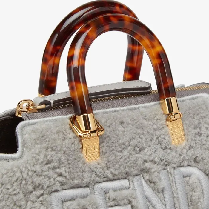 Woman Light Grey Sheepskin Small Boston Bag Grey Fendi Mini Bags