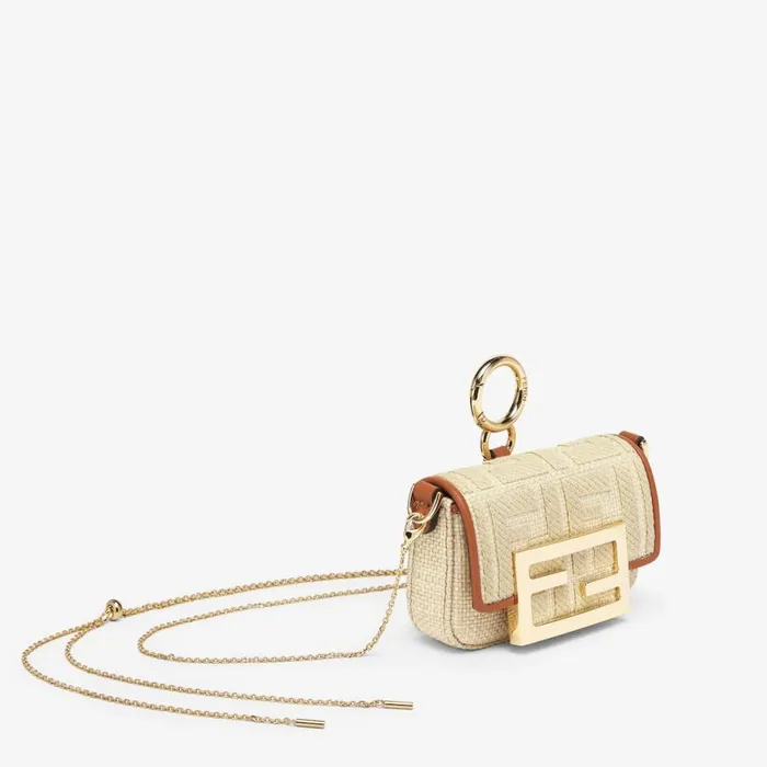 Woman Natural Raffia Charm Beige Fendi Miniature Bags
