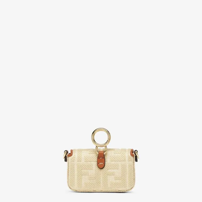 Woman Natural Raffia Charm Beige Fendi Miniature Bags