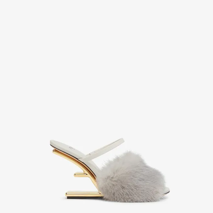Woman Pale Grey Mink HighHeeled Sandals Grey Fendi Fendi First