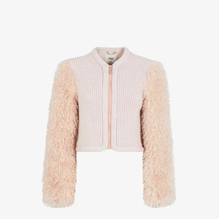 Woman Pale Pink Mohair Jacket Pink Fendi Coats and Outerwear