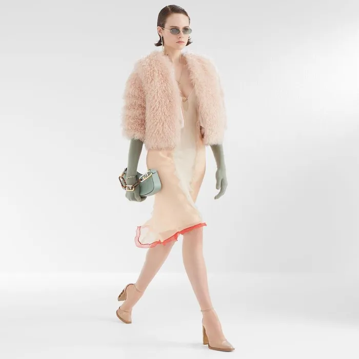 Woman Pale Pink Mohair Jacket Pink Fendi Coats and Outerwear
